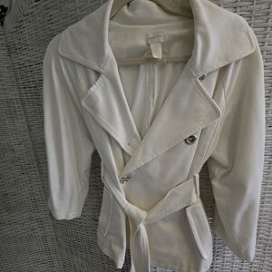 Chico's Women's Cream Double-Breasted Belted Jacket